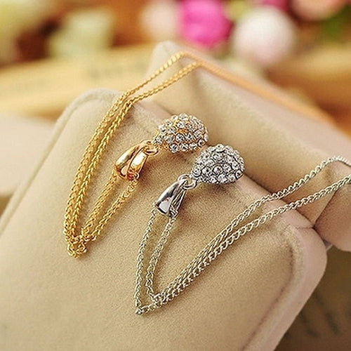 Womens Fashion Shiny Rhinestone Waterdrop Pendant Long Chain Sweater Necklace Image 3