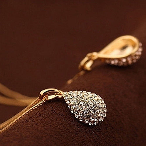 Womens Fashion Shiny Rhinestone Waterdrop Pendant Long Chain Sweater Necklace Image 4