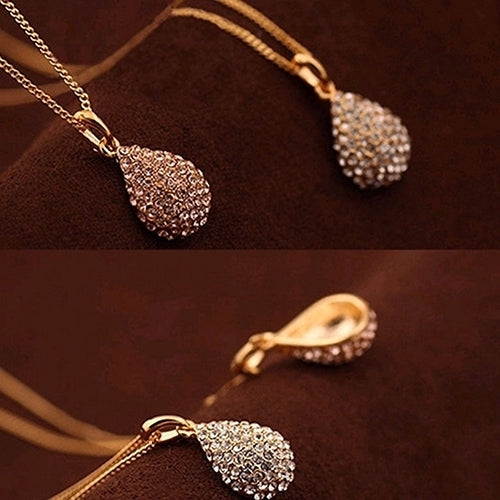 Womens Fashion Shiny Rhinestone Waterdrop Pendant Long Chain Sweater Necklace Image 6