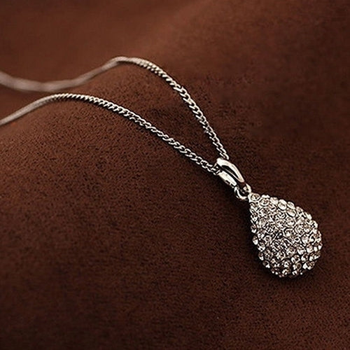 Womens Fashion Shiny Rhinestone Waterdrop Pendant Long Chain Sweater Necklace Image 7