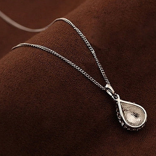 Womens Fashion Shiny Rhinestone Waterdrop Pendant Long Chain Sweater Necklace Image 8