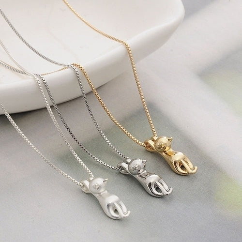 Women Fashion 925 Sterling Silver Chain Cat Pendant Necklace Jewelry Charm Image 1