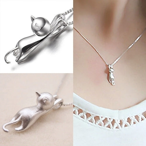 Women Fashion 925 Sterling Silver Chain Cat Pendant Necklace Jewelry Charm Image 6