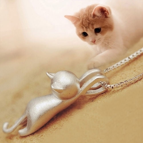 Women Fashion 925 Sterling Silver Chain Cat Pendant Necklace Jewelry Charm Image 7