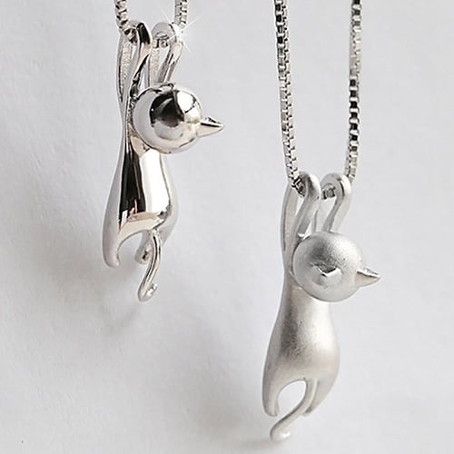 Women Fashion 925 Sterling Silver Chain Cat Pendant Necklace Jewelry Charm Image 9