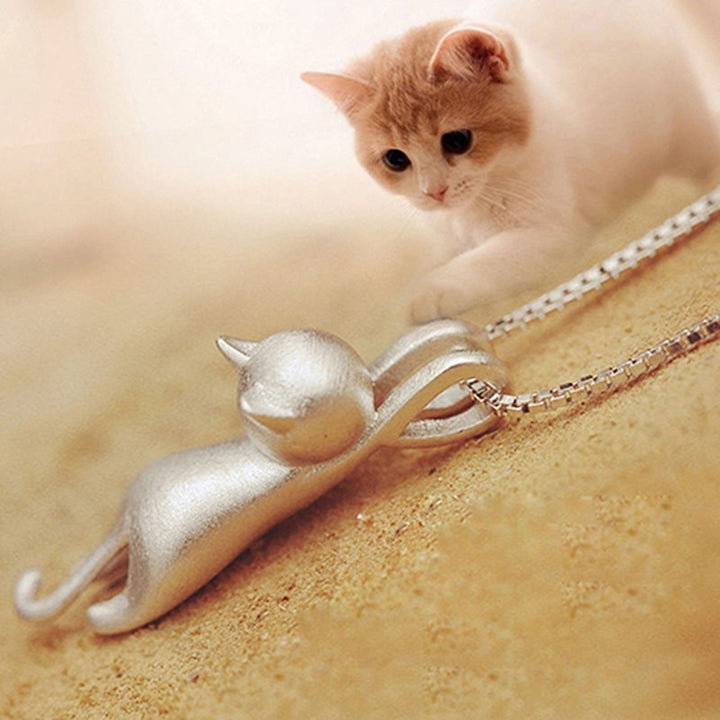 Women Cute Shiny Side/Dull Polish Hanging Cat Pendant Choker Necklace Jewelry Image 3