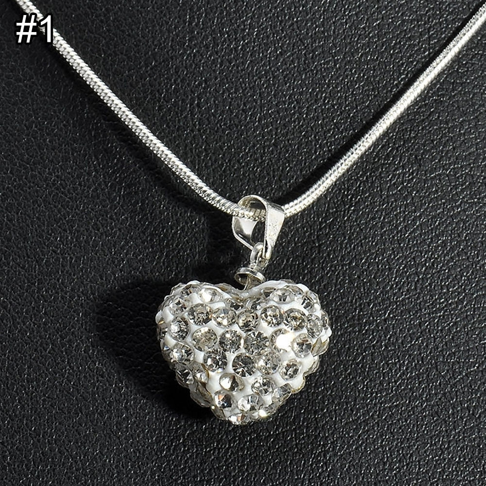 Elegant Rhinestone Inlaid Love Heart Pendant Snake Chain Women Necklace Jewelry Image 2