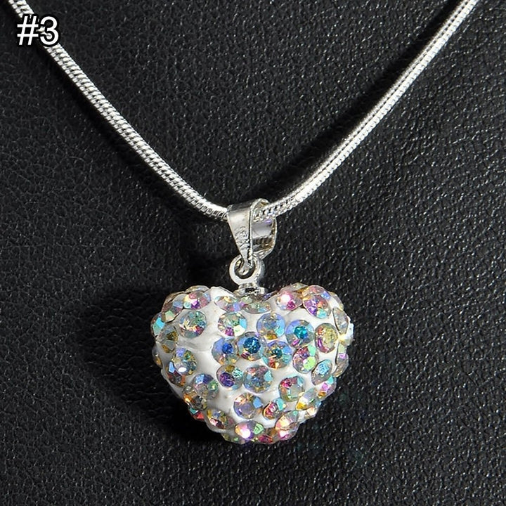 Elegant Rhinestone Inlaid Love Heart Pendant Snake Chain Women Necklace Jewelry Image 1