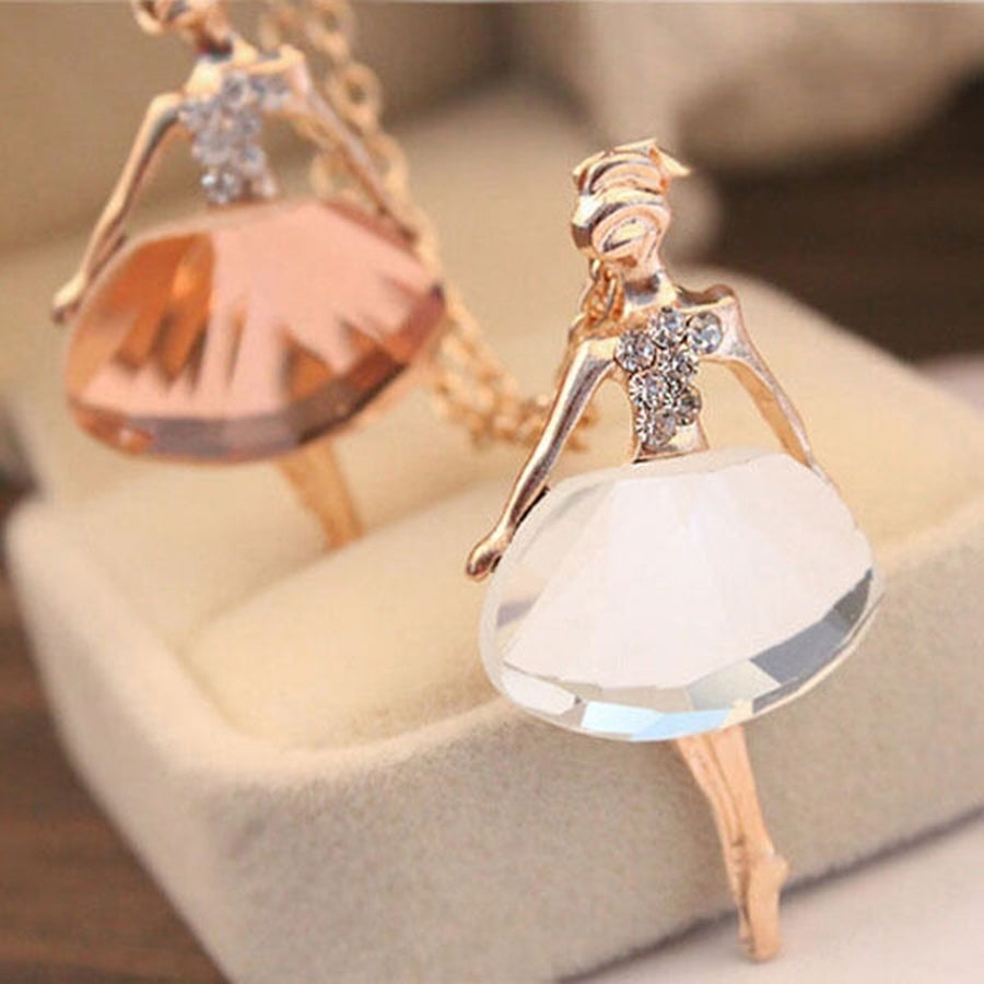 Women Fashion Rhinestone Ballet Girl Pendant Sweater Chain Necklace Jewelry Image 1