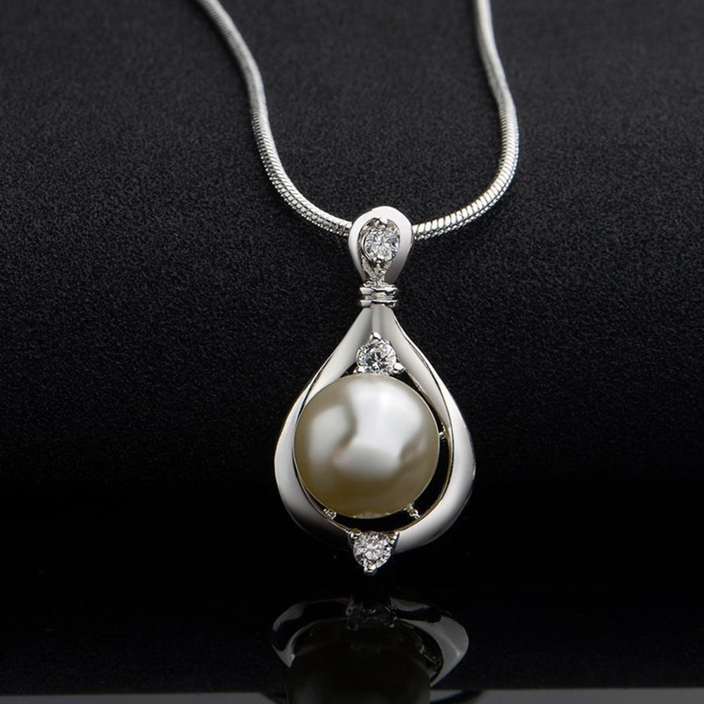 Fashion Women Faux Pearl Rhinestone Teardrop Charm Necklace Party Jewelry Gift Image 3