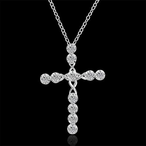 Women 925 Sterling Silver Plated Cross Zircon Pendant Necklace Chain Jewelry Image 3