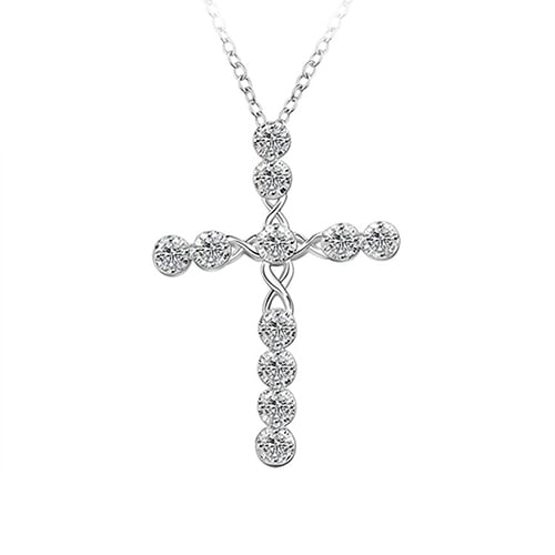 Women 925 Sterling Silver Plated Cross Zircon Pendant Necklace Chain Jewelry Image 4