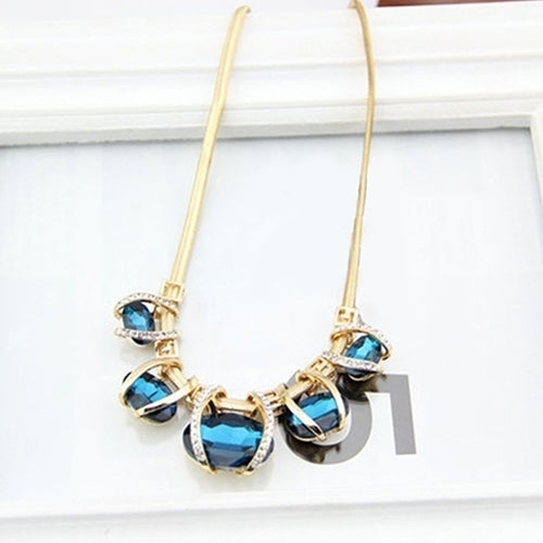 Women Fashion Shiny Pendant Chain Choker Short Statement Bib Blue Necklace Image 4