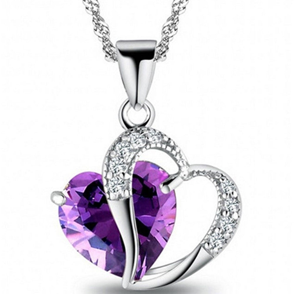 Lady Fashion Heart Shape Purple Rhinestone Pendant Necklace Jewelry Charm Gift Image 1