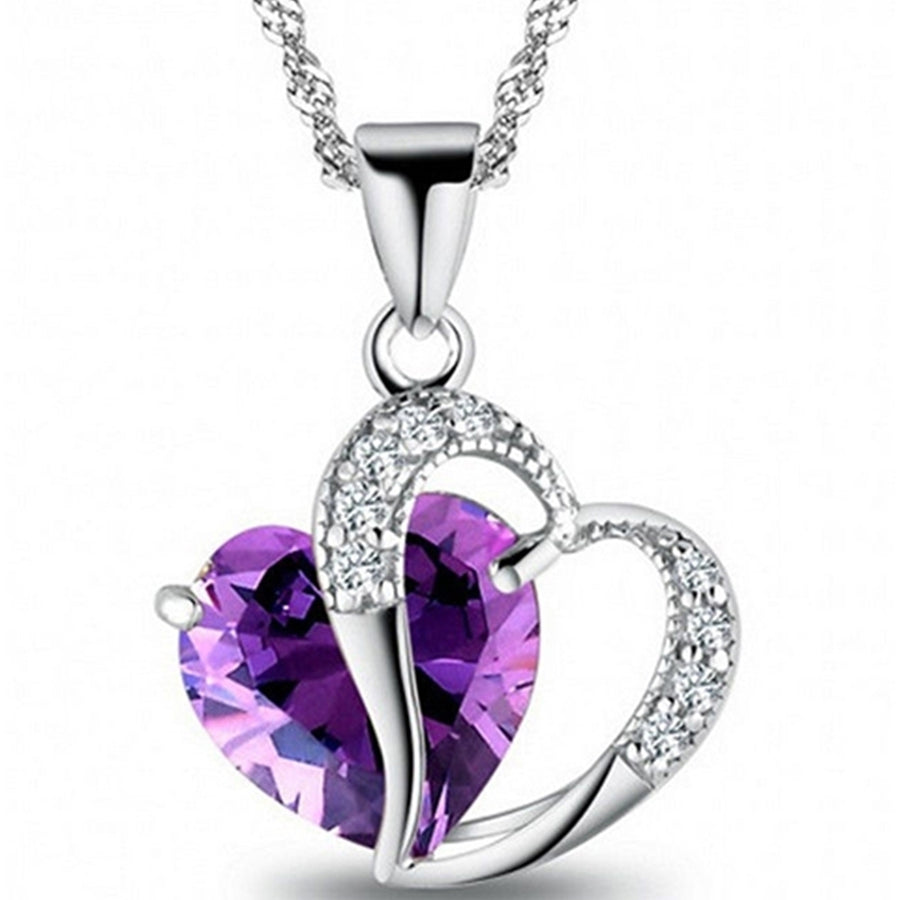 Lady Fashion Heart Shape Purple Rhinestone Pendant Necklace Jewelry Charm Gift Image 1