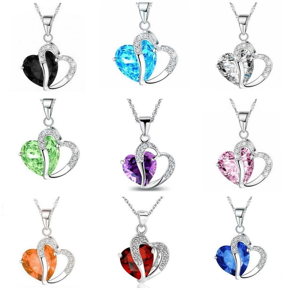 Women Fashion Shiny Rhinestone Necklace Chain Hearts Pendant Jewelry Party Gift Image 1