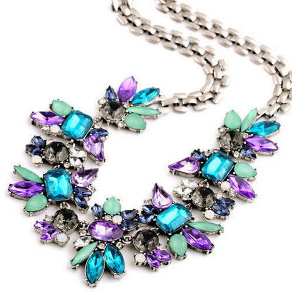 Fashion Women Pendant Chain Silver Plated Bib Statement Choker Necklace Image 2