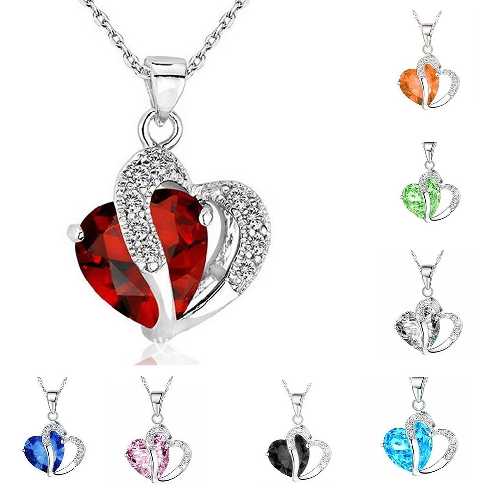 Women Fashion Shiny Rhinestone Necklace Chain Hearts Pendant Jewelry Party Gift Image 2