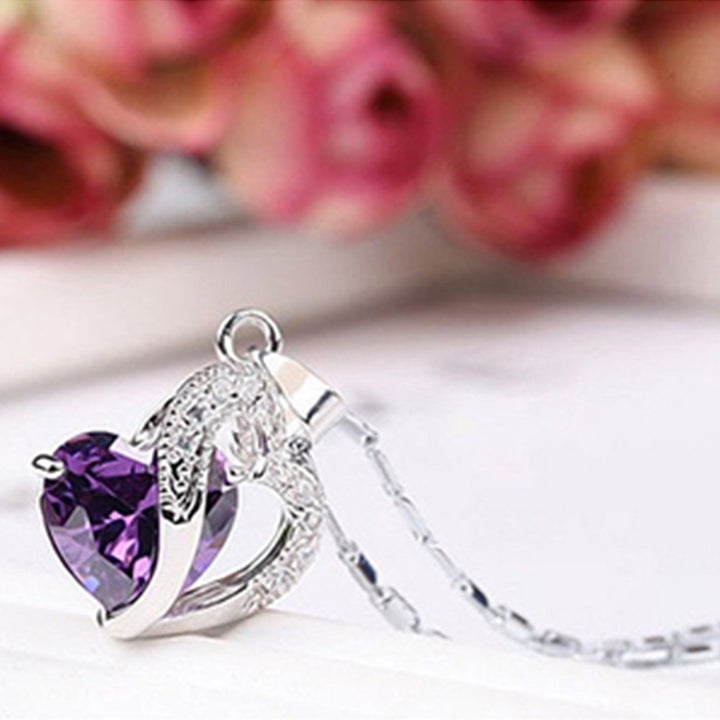 Lady Fashion Heart Shape Purple Rhinestone Pendant Necklace Jewelry Charm Gift Image 6