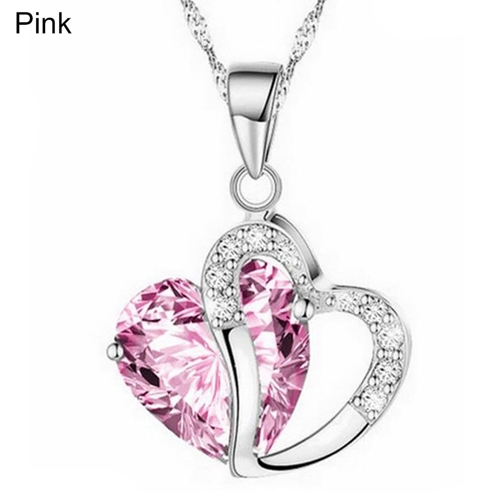 Women Fashion Shiny Rhinestone Necklace Chain Hearts Pendant Jewelry Party Gift Image 6