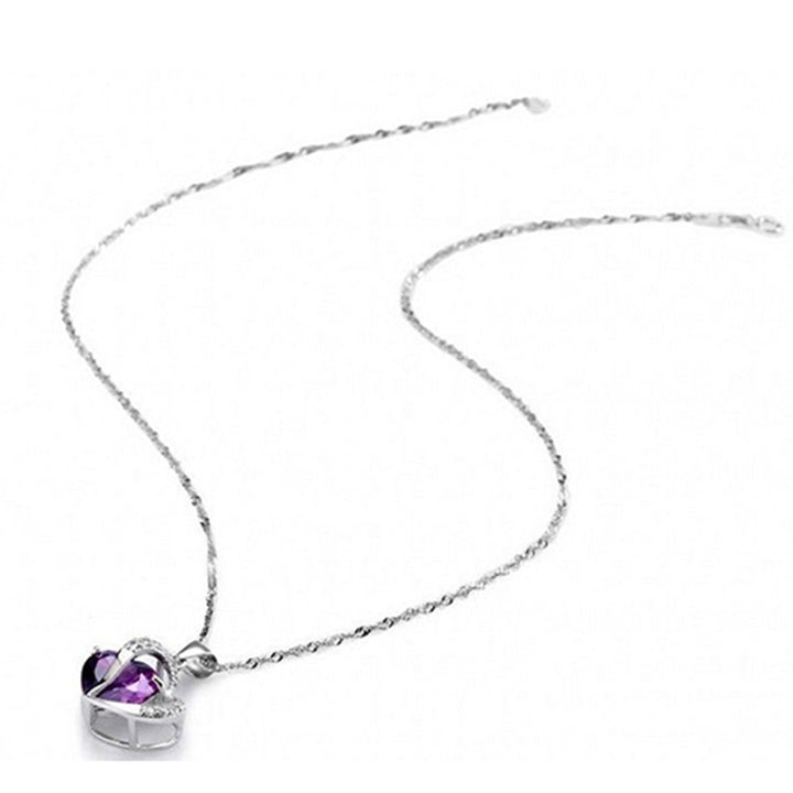 Lady Fashion Heart Shape Purple Rhinestone Pendant Necklace Jewelry Charm Gift Image 8