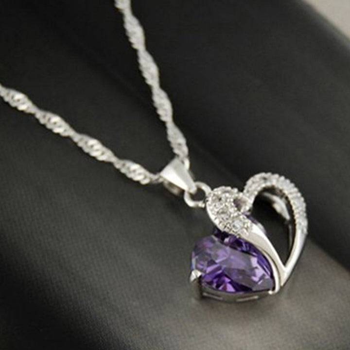 Lady Fashion Heart Shape Purple Rhinestone Pendant Necklace Jewelry Charm Gift Image 9