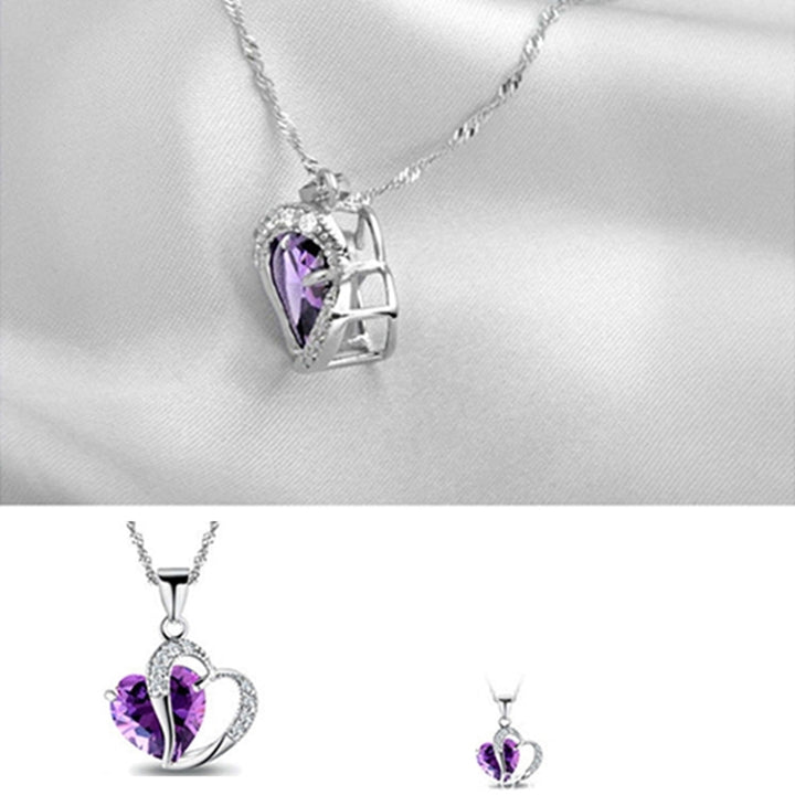 Lady Fashion Heart Shape Purple Rhinestone Pendant Necklace Jewelry Charm Gift Image 10