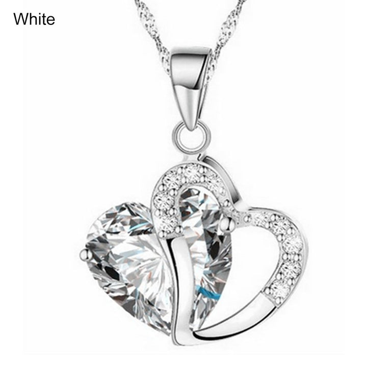 Women Fashion Shiny Rhinestone Necklace Chain Hearts Pendant Jewelry Party Gift Image 1