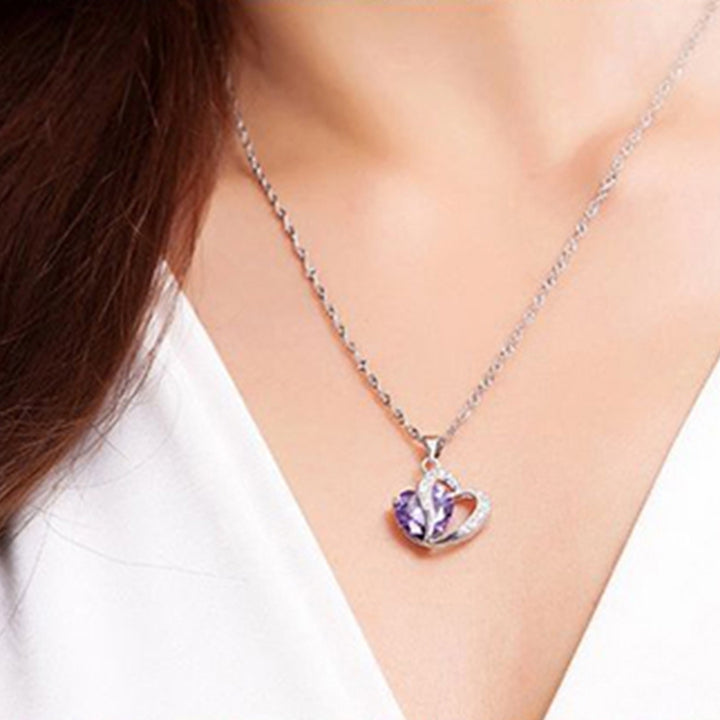 Lady Fashion Heart Shape Purple Rhinestone Pendant Necklace Jewelry Charm Gift Image 11