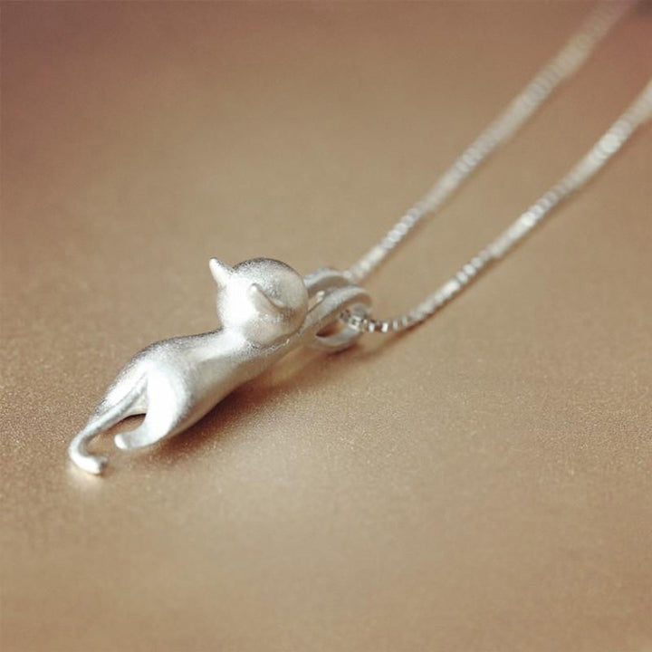 Fashion Women Silver Plated Cute Climbing Cat Charm Pendant Necklace Jewelry Image 4