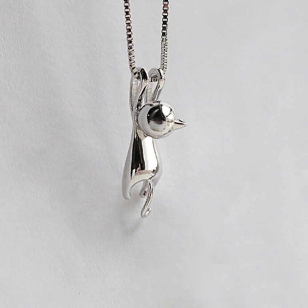 Fashion Women Silver Plated Cute Climbing Cat Charm Pendant Necklace Jewelry Image 7