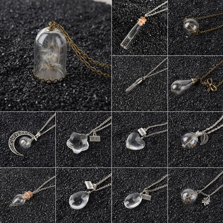 Unisex Dried Dandelion Bow-knot Pendant Glass Wish Bottle Long Chain Necklace Image 6