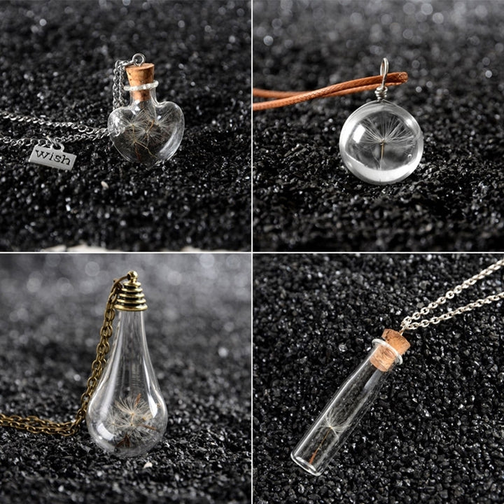 Unisex Dried Dandelion Bow-knot Pendant Glass Wish Bottle Long Chain Necklace Image 10