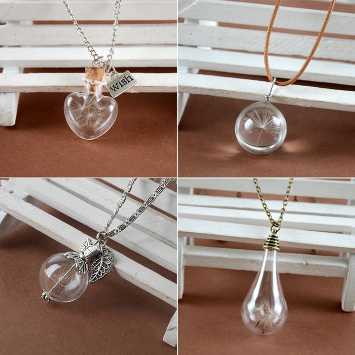 Unisex Dried Dandelion Bow-knot Pendant Glass Wish Bottle Long Chain Necklace Image 11