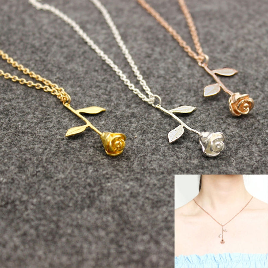 Pendant Chain Fashion Delicate Dainty Rose Flower Pendant Necklace for Women Image 1