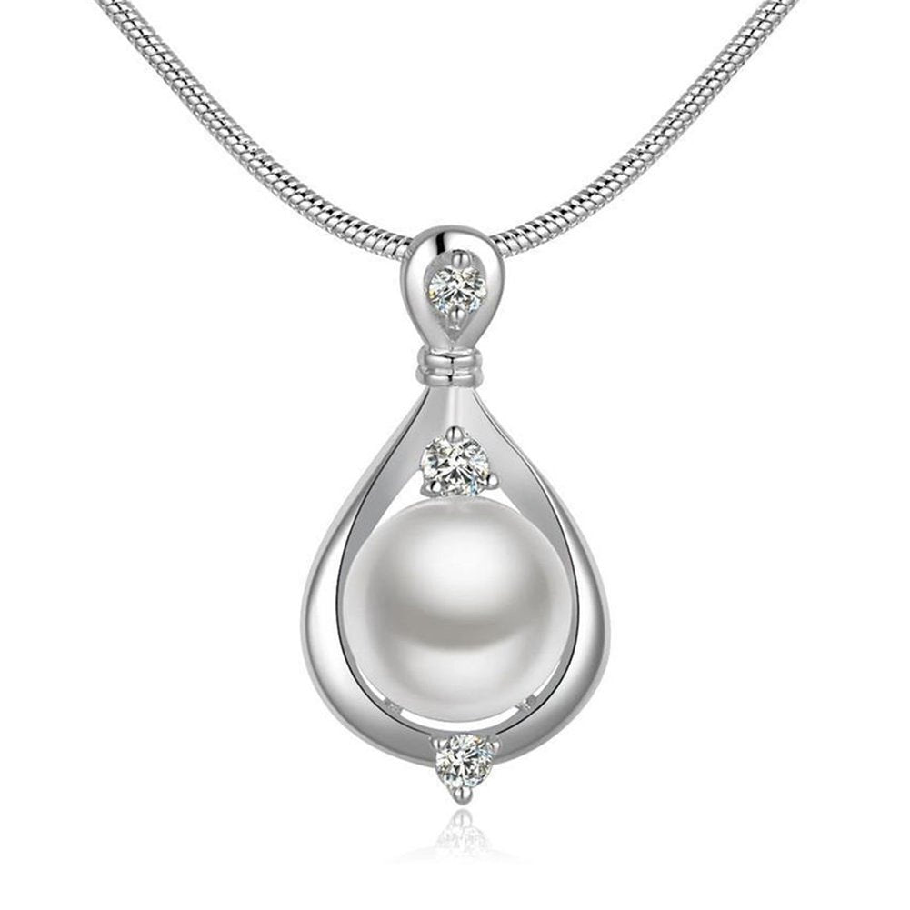 Elegant Jewelry Imitation Pearl Teardrop Pendant Snake Chain Women Necklace Image 1