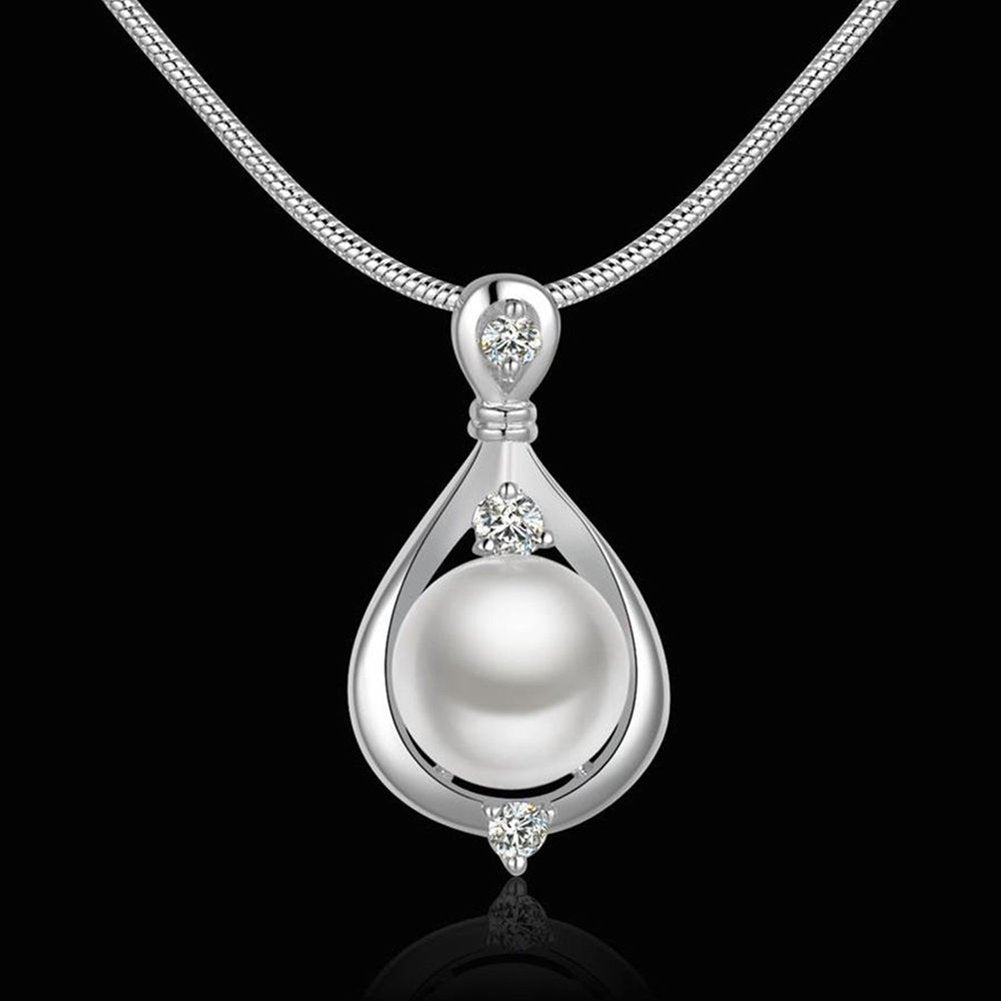 Elegant Jewelry Imitation Pearl Teardrop Pendant Snake Chain Women Necklace Image 2