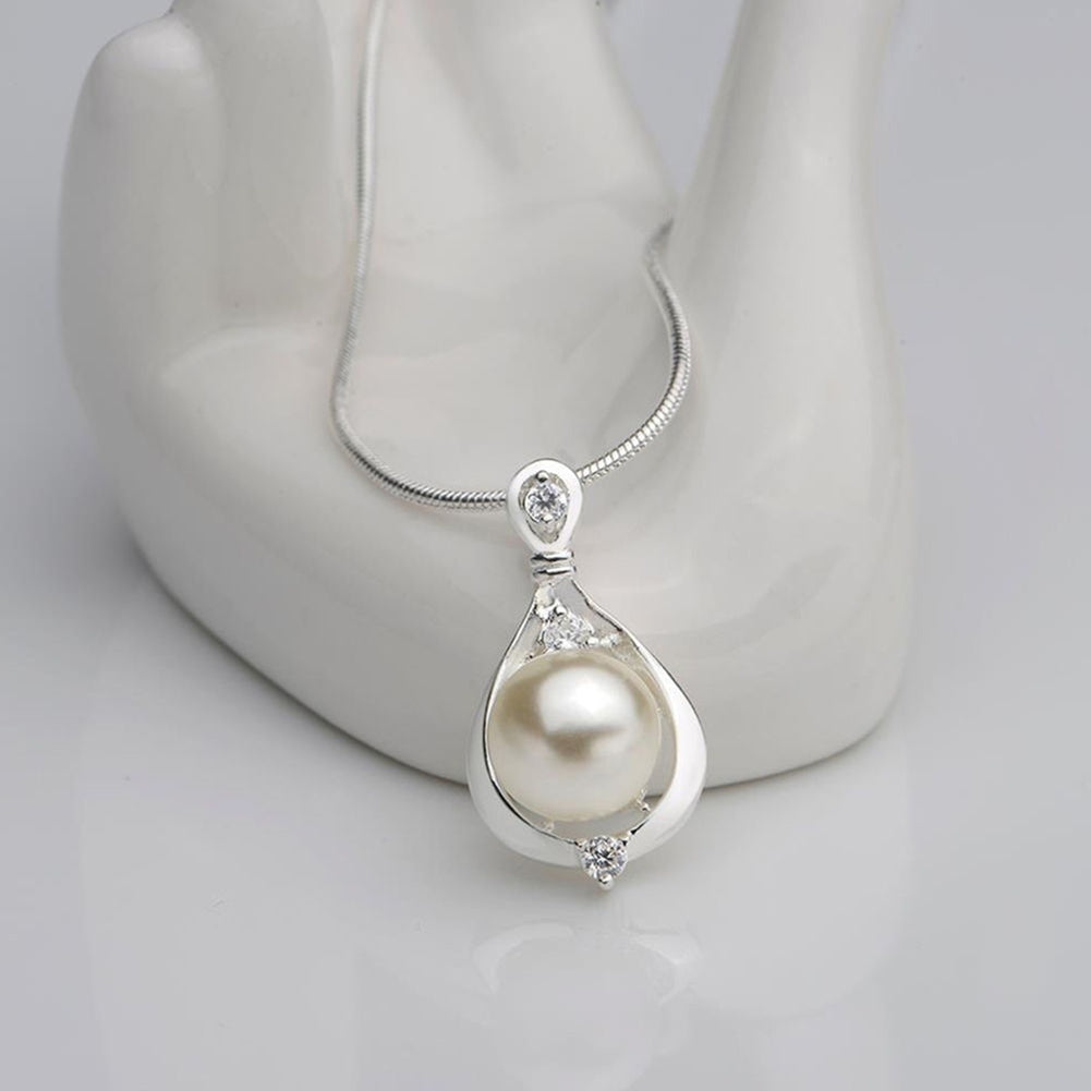 Elegant Jewelry Imitation Pearl Teardrop Pendant Snake Chain Women Necklace Image 3