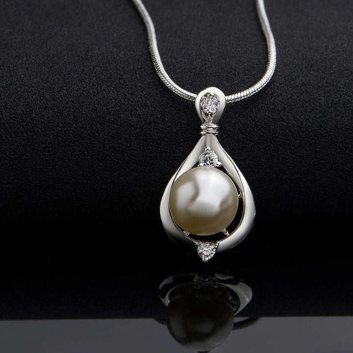 Elegant Jewelry Imitation Pearl Teardrop Pendant Snake Chain Women Necklace Image 6