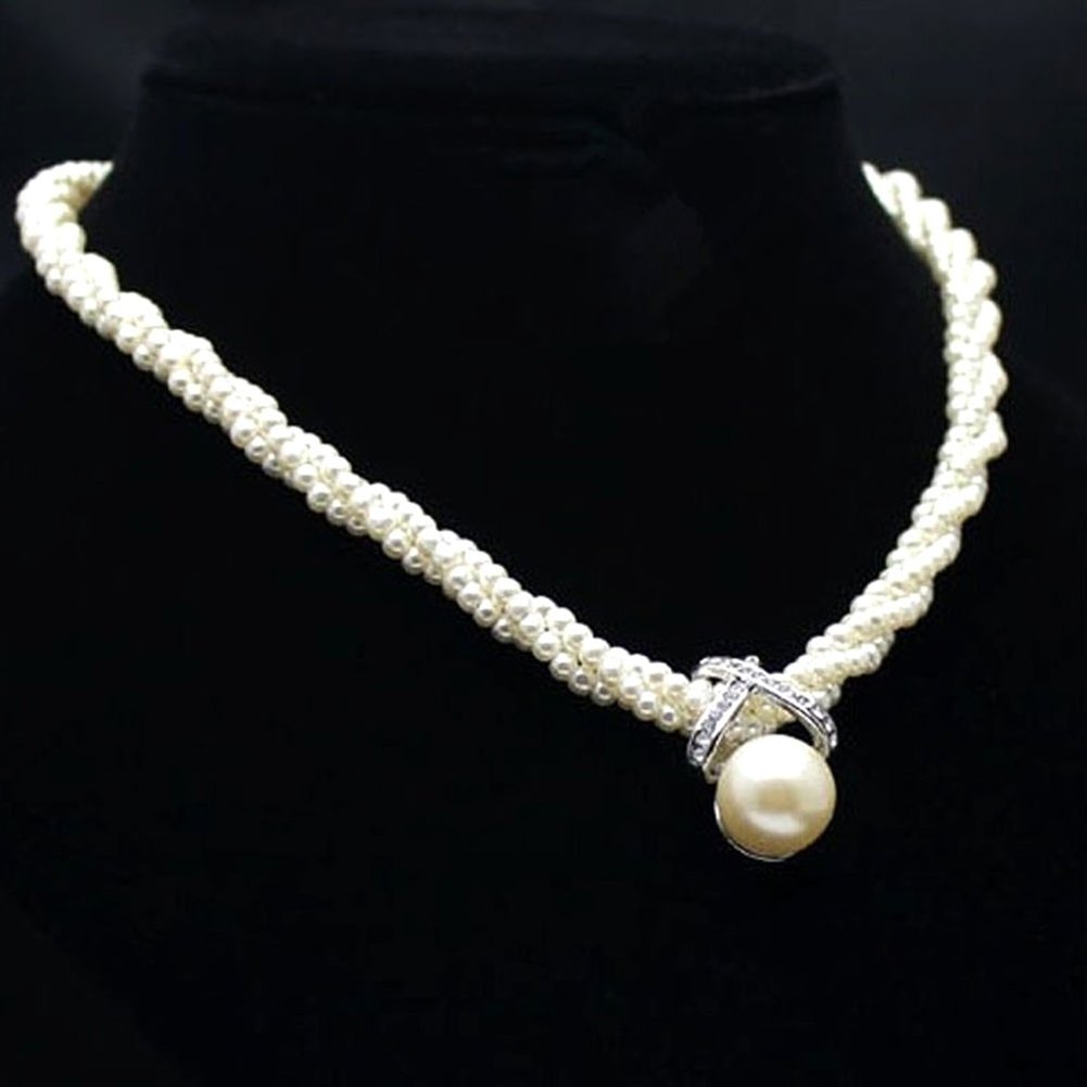 Fashion Big Faux Pearl Pendant Women Choker Necklace Statement Party Jewelry Image 1