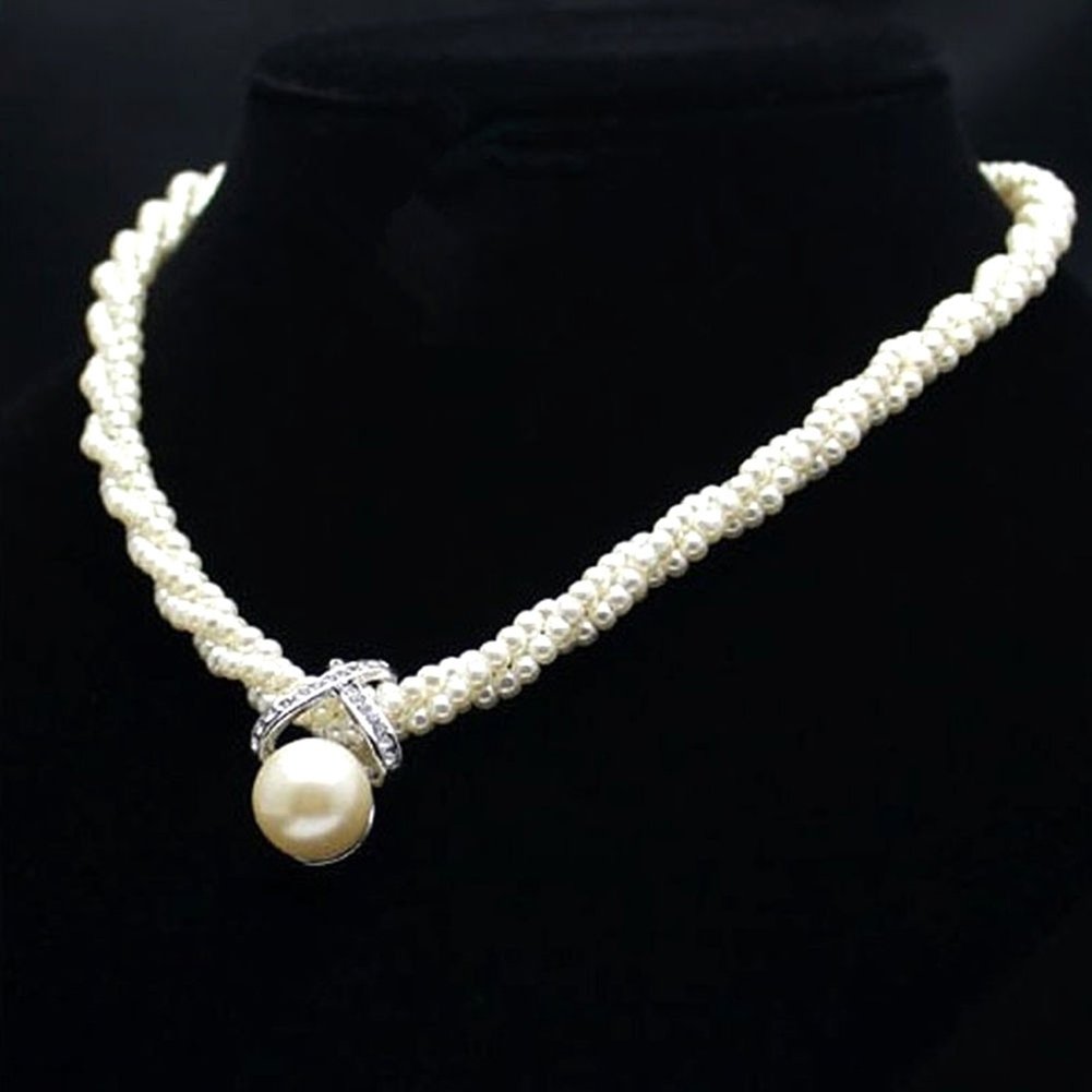 Fashion Big Faux Pearl Pendant Women Choker Necklace Statement Party Jewelry Image 4