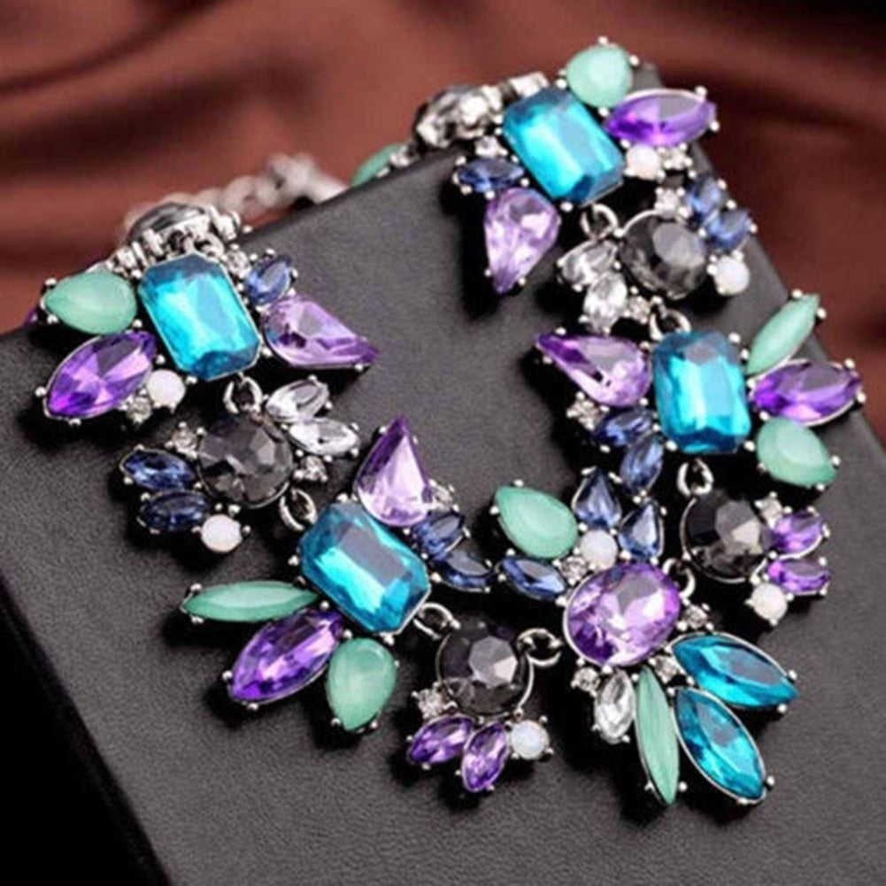 Women Fashion Jewelry Statement Bib Collar Colorful Rhinestone Chain Necklace Image 1