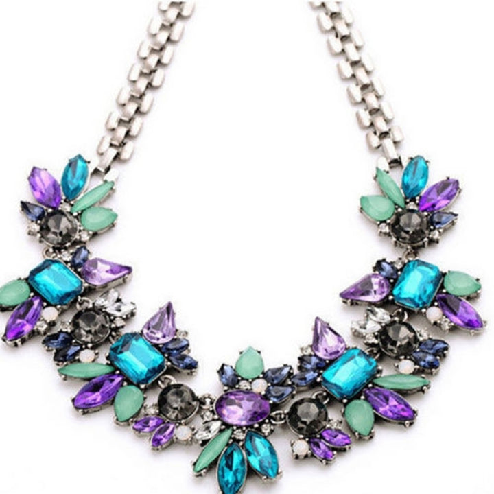 Women Fashion Jewelry Statement Bib Collar Colorful Rhinestone Chain Necklace Image 2