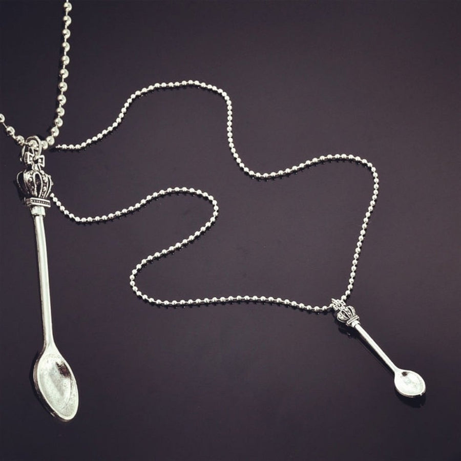 Fashion Crown Mini Tea Spoon Alloy Pendant Chain Necklace Womens Jewelry Gift Image 1