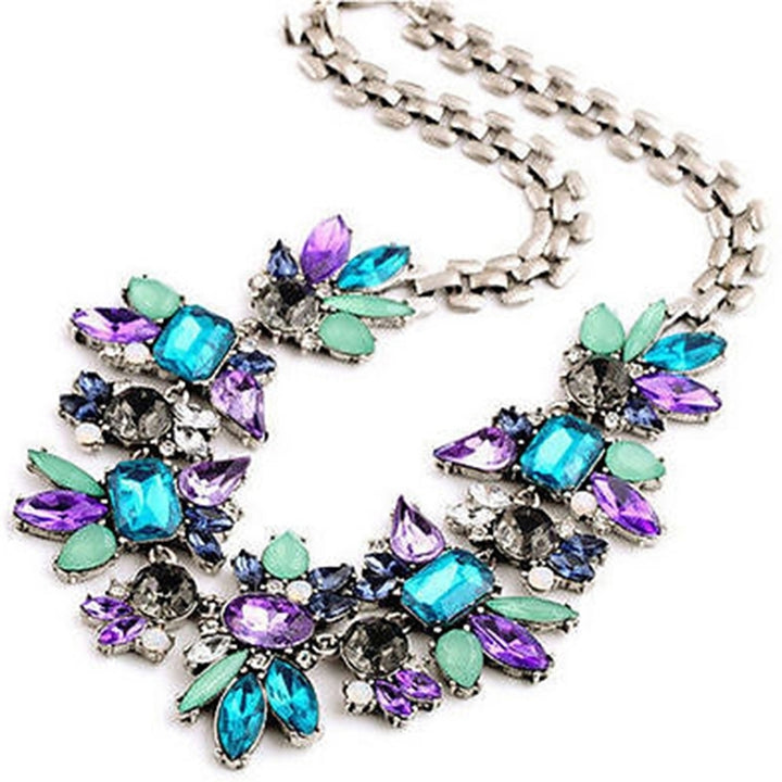 Women Fashion Jewelry Statement Bib Collar Colorful Rhinestone Chain Necklace Image 3