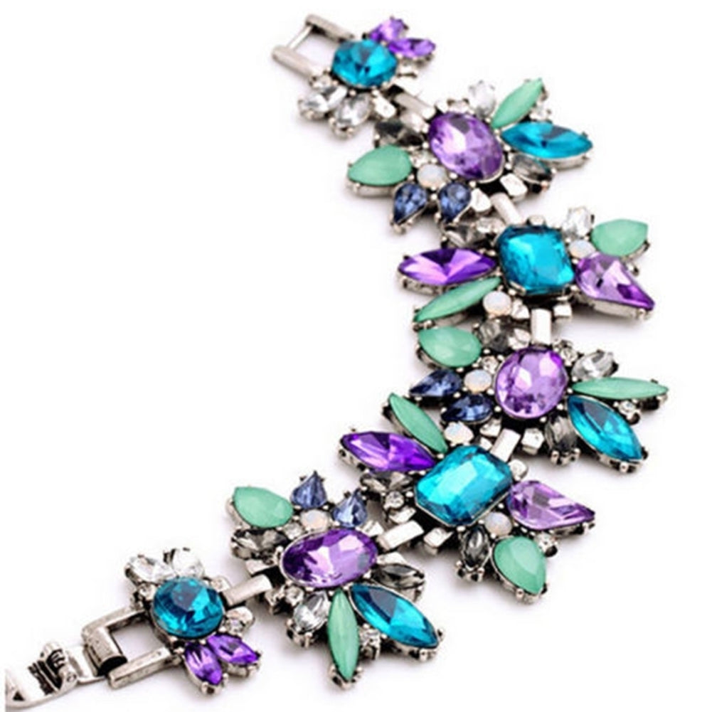 Women Fashion Jewelry Statement Bib Collar Colorful Rhinestone Chain Necklace Image 4