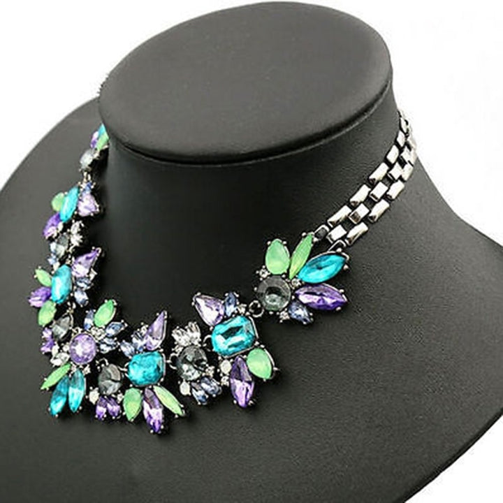 Women Fashion Jewelry Statement Bib Collar Colorful Rhinestone Chain Necklace Image 4