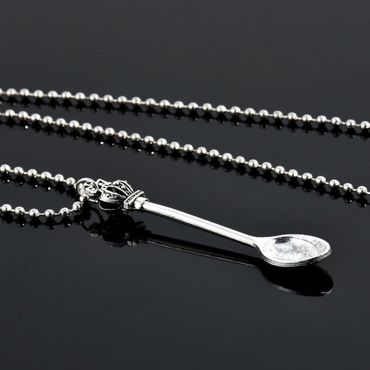 Fashion Crown Mini Tea Spoon Alloy Pendant Chain Necklace Womens Jewelry Gift Image 4