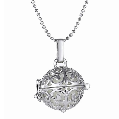 Womens Hollow Ball Night Light Pendant Necklace Alloy Chain Glow Dangle Jewelry Image 3