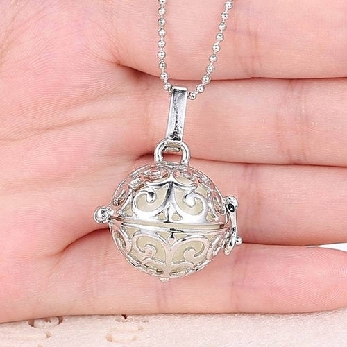 Womens Hollow Ball Night Light Pendant Necklace Alloy Chain Glow Dangle Jewelry Image 6